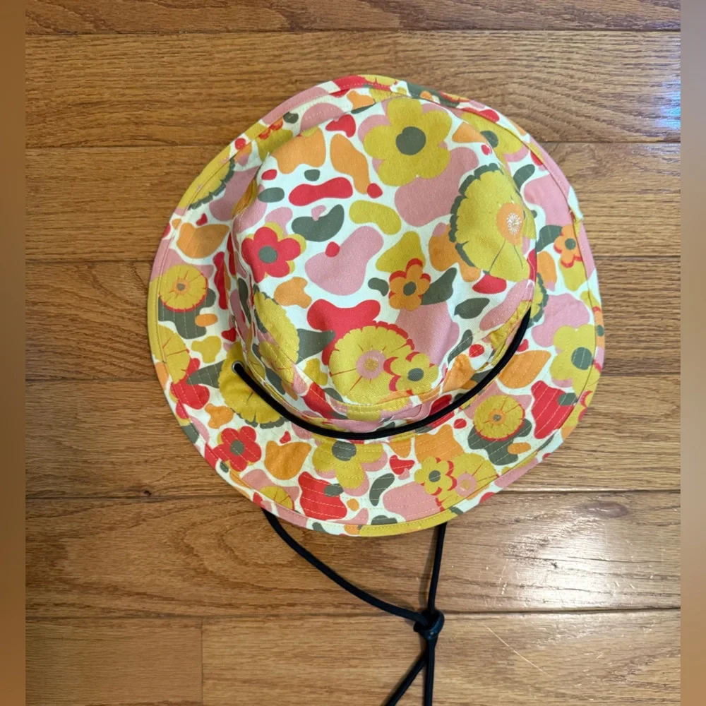MAD Engine Retro Hippie Boho Flower Bucket Hat with Drawstring Cotton OS